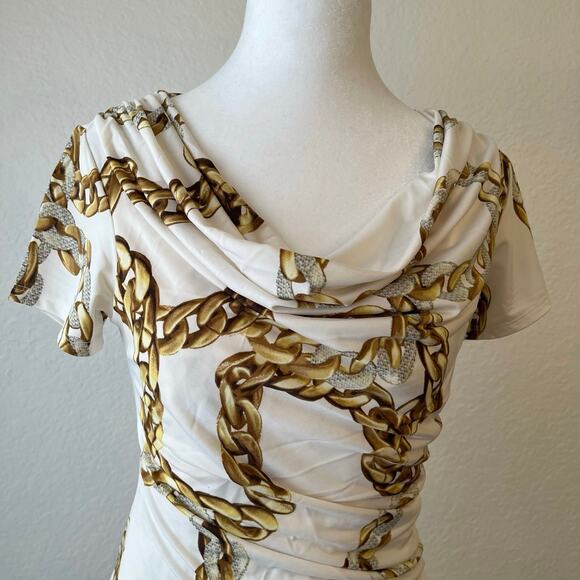 Carmen Marc Valvo Y2K Top Womens XS Chain Ruched Long Cowl Stretch Maximalist - Picture 3 of 13